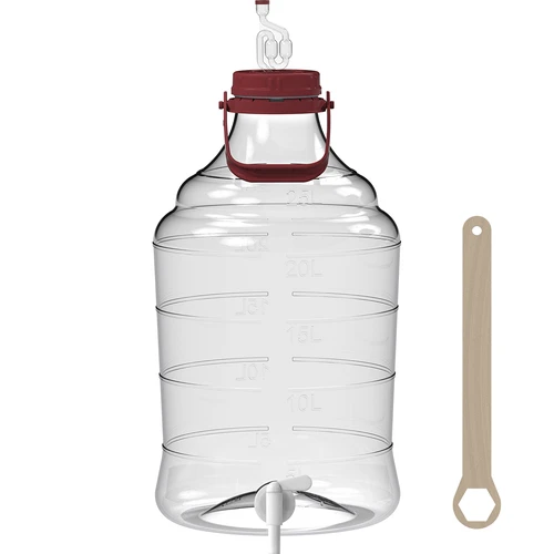 Särkymätön PET Demijohn hanalla ja vesilukolla, 25 litraa